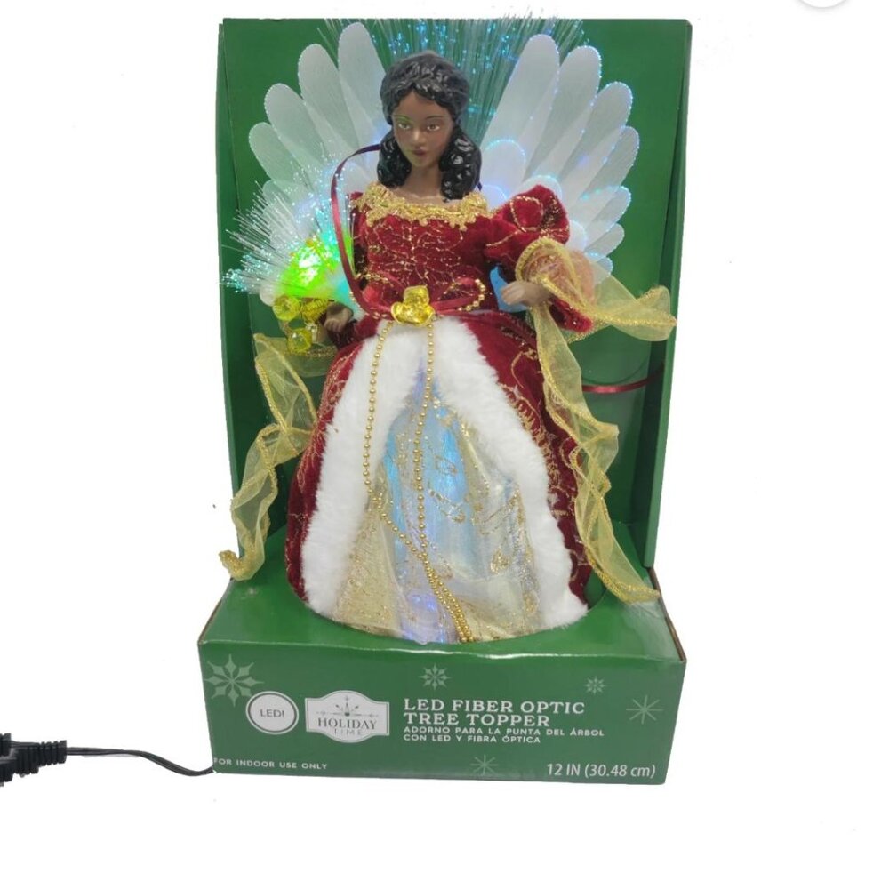 Holiday Time African American Angel LED Fiber Optic Christmas Tree Topper 12”